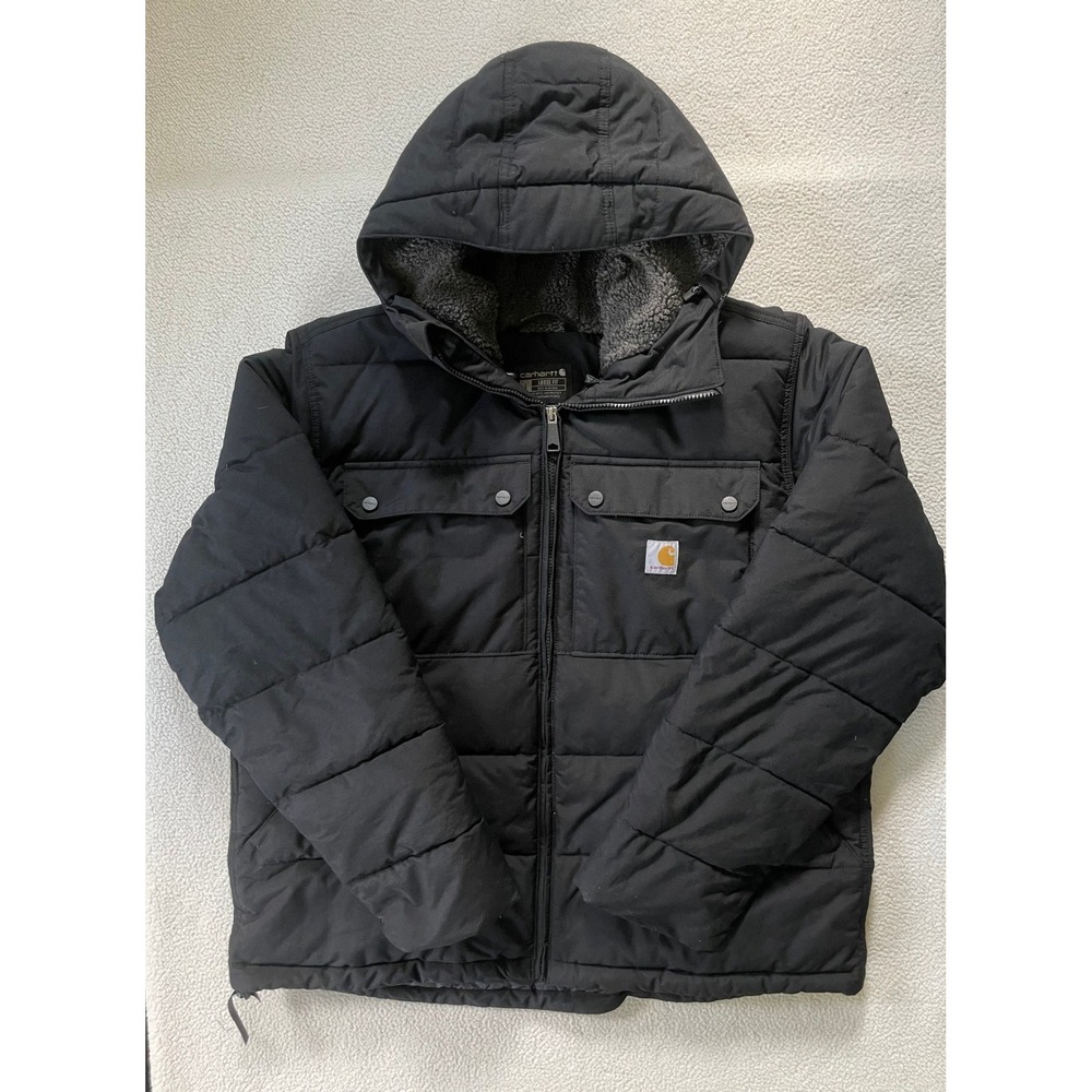 Carhartt Mens Large Montana Puffer Jacket Black Sherpa Lined Hooded OJ5474-M